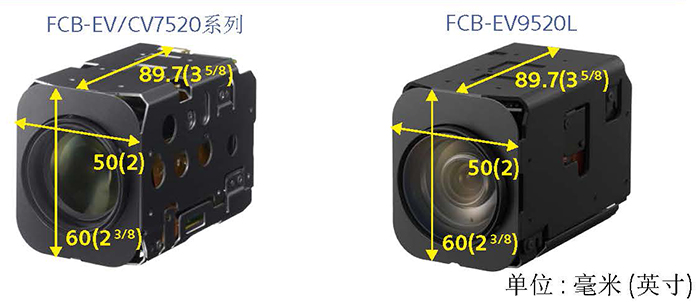 索尼FCB-EV9520L与FCB-EV/CV7520尺寸对比